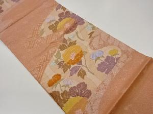 曲線に草花・菱模様織出し袋帯